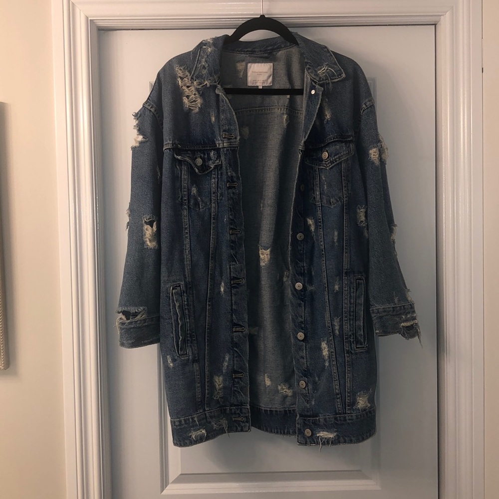 Zara oversized distressed jean jacket